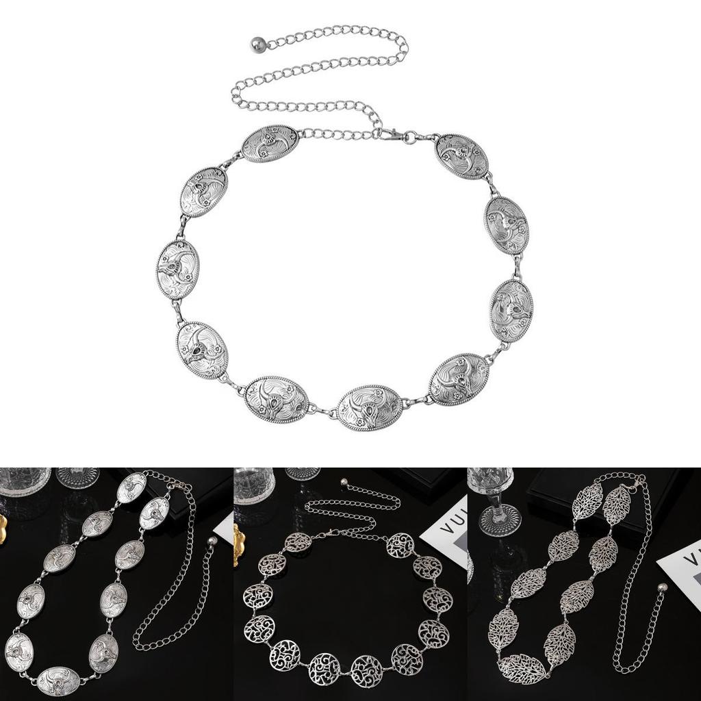 Vintage Boho Metal Waist Belt With Hollow Leaf Design For Summer Fashion