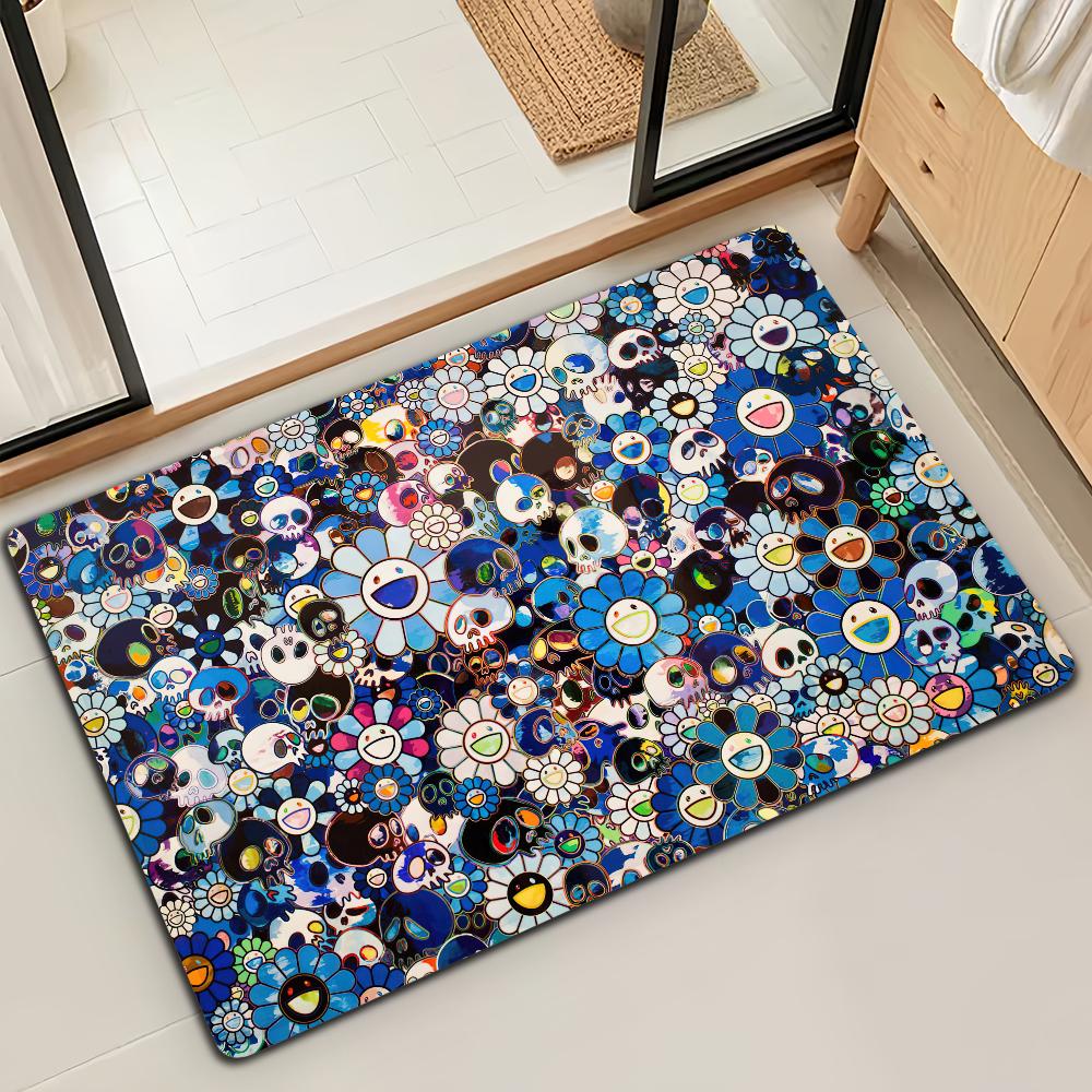 Fashion M-Murakamis Art T-Takashi Door Mat Bath Microfiber Decorative Versatile Flannel Floor Quick Dry Absorbent Non-slip Sole