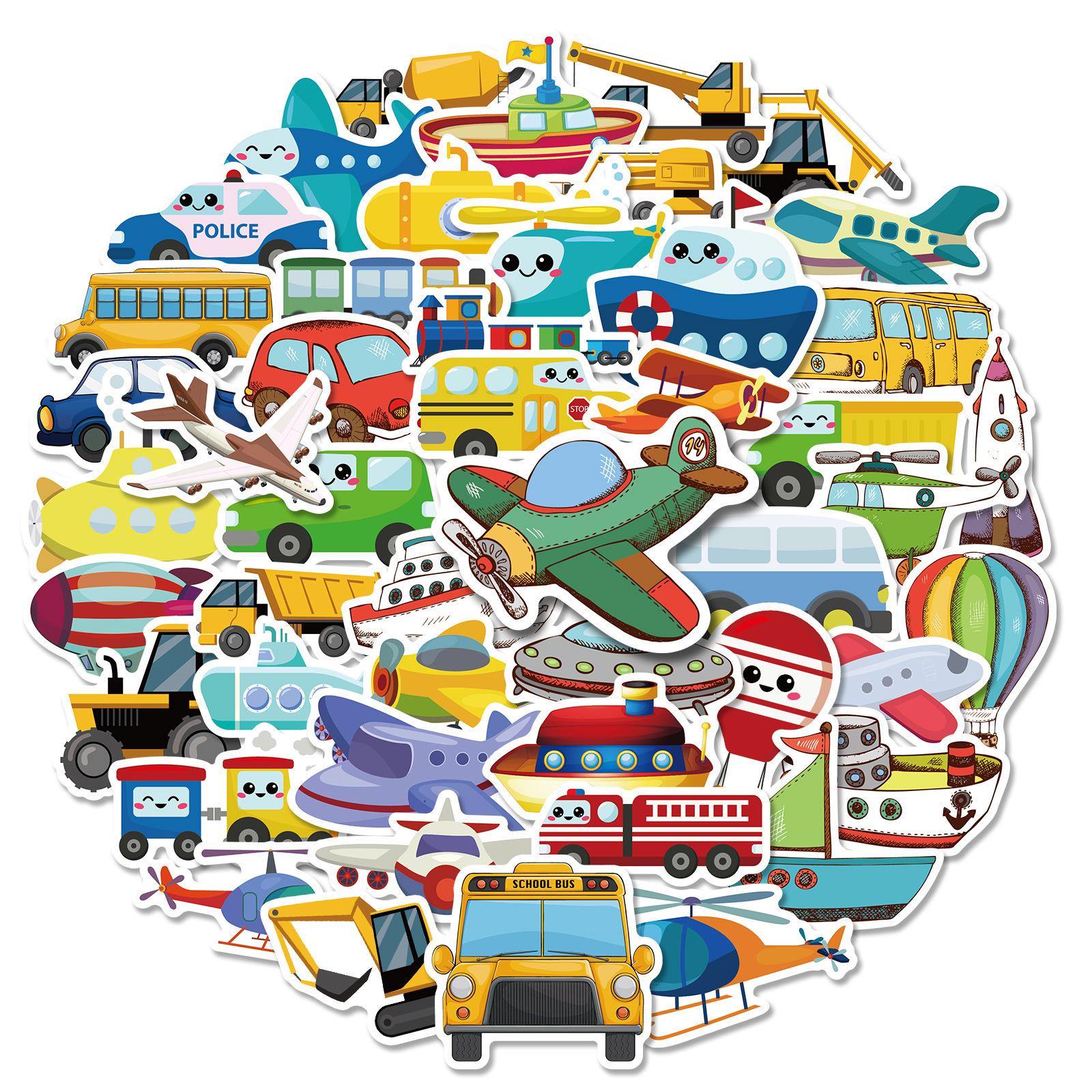 

50 Cartoon Ferry Stickers Traffic Car Picture Recognition Children Cognition Cartoon Early Education Kindergarten Cute Stickers