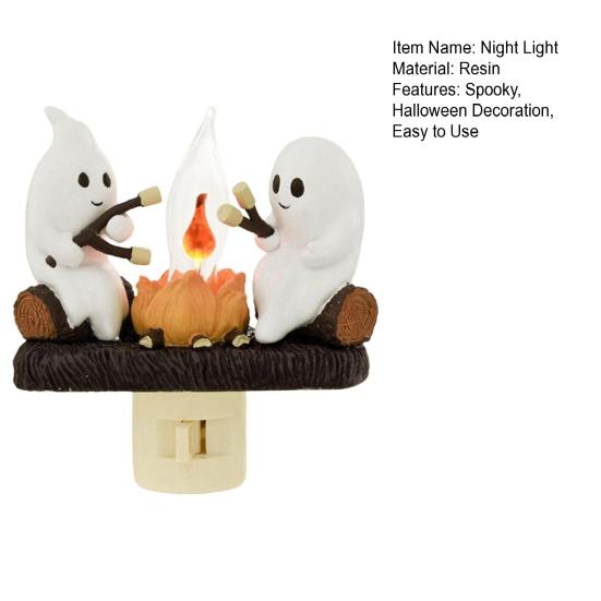 Halloween Night Light Spooky Ghost Campfire Pumpkin Boo Witch Black Cat Nightlight for Halloween Bedroom Living Room Decor