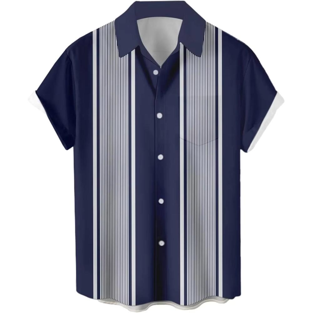 Men's Classic Striped Casual Shirt, Summer Loose Hawaiian Beach Top