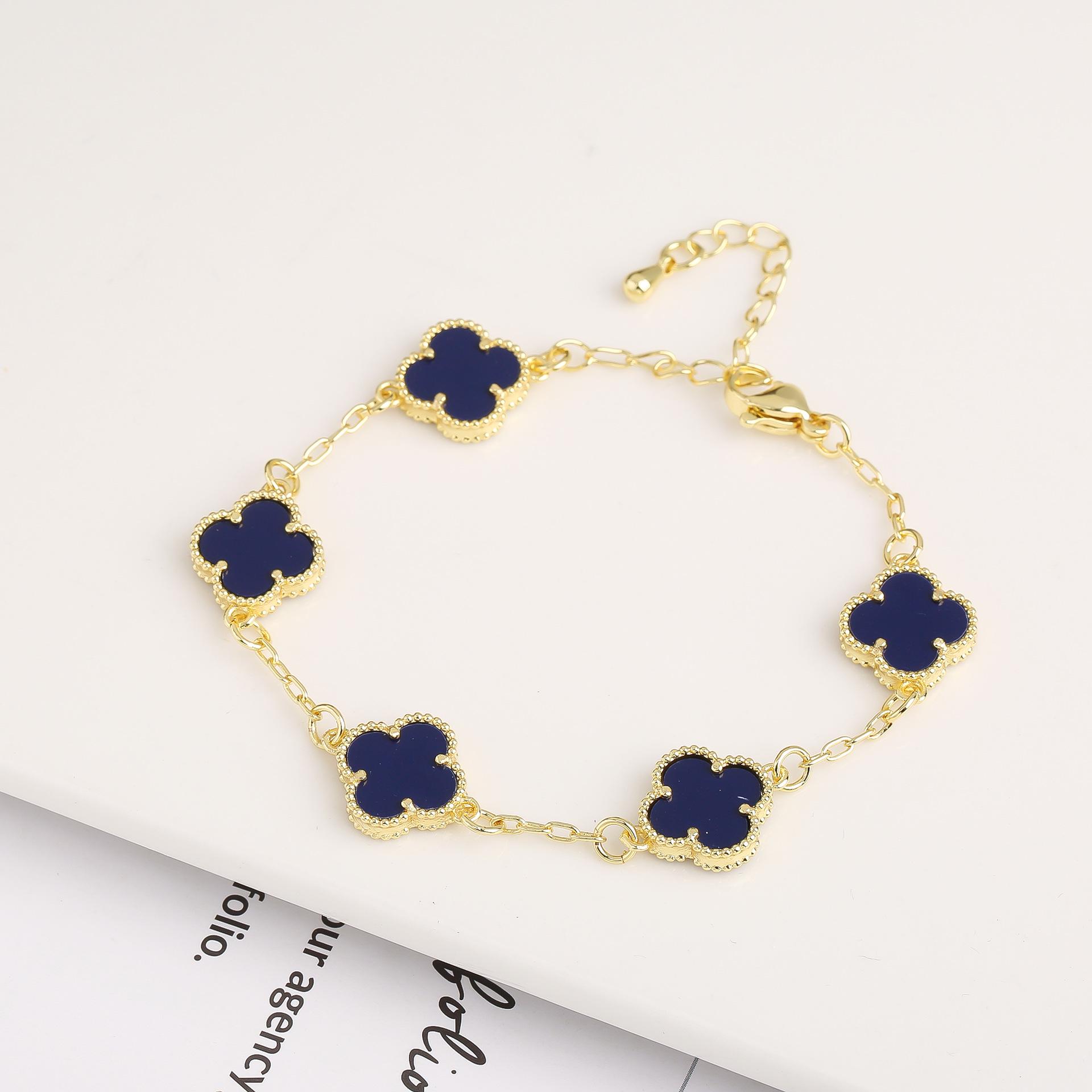 

10mm Double-sided Shell Stone Clover Bracelet in 18K Gold-Plated Copper, Women s Korean Jewelry