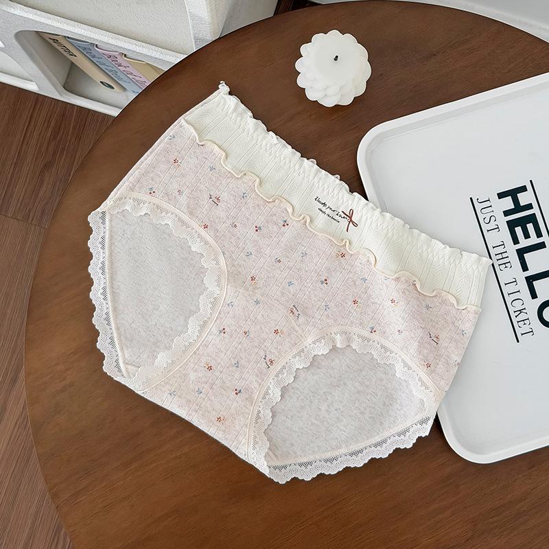 

Women s Summer Color Wooden Ear Side Double Waist Head Print 10A Antibacterial Crotch Waist Triangle Briefs M розовый