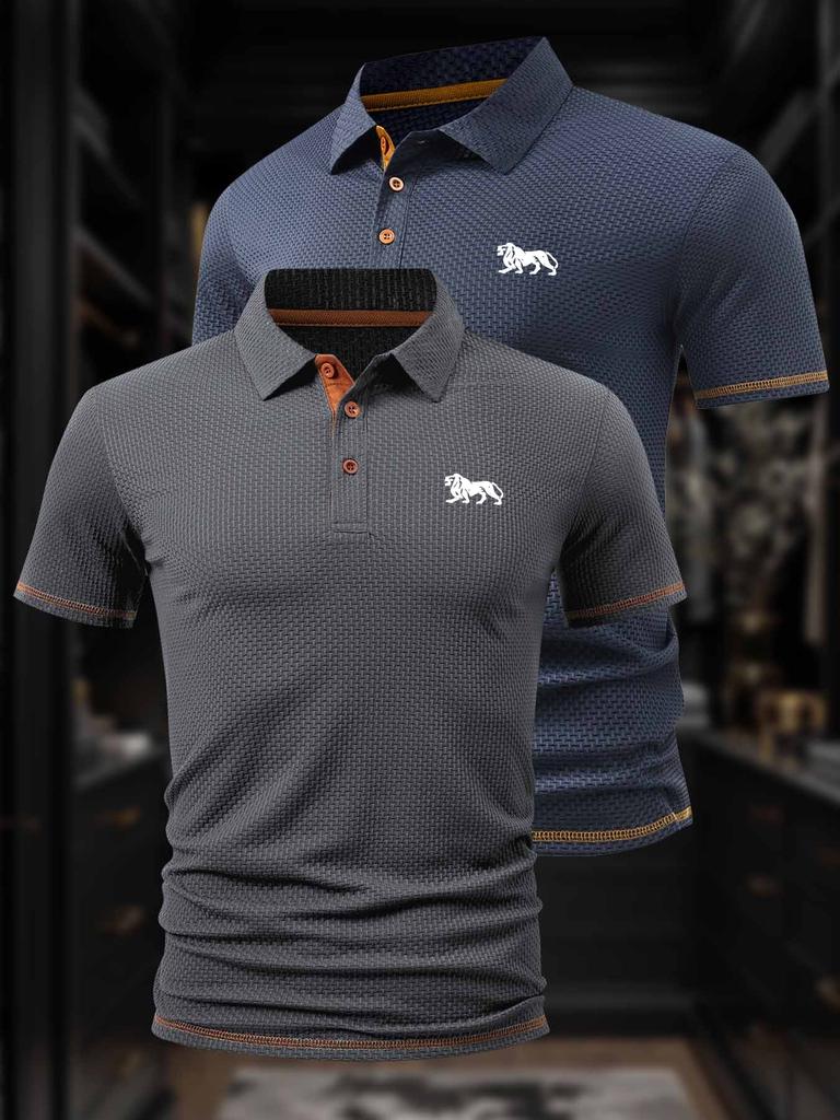 2pcs-Y416 Men's Polo Shirt - Business Quick-Dry Short-Sleeve Summer Lapel Color-Block Men's Work Shirts