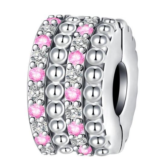 Copper Full Diamond Charms Colorful Heart Blooming Rose Round Beads Pendant Fit Original Bracelets Necklace Jewelry