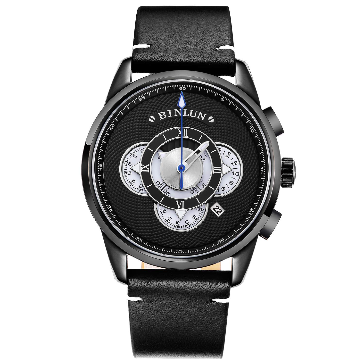 

Мужские кварцевые часы BINLUN с хронографом, индикацией даты, многофункциональные, водонепроницаемость 30 м, черный ремешок из натуральной кожи [Параллельный импорт]