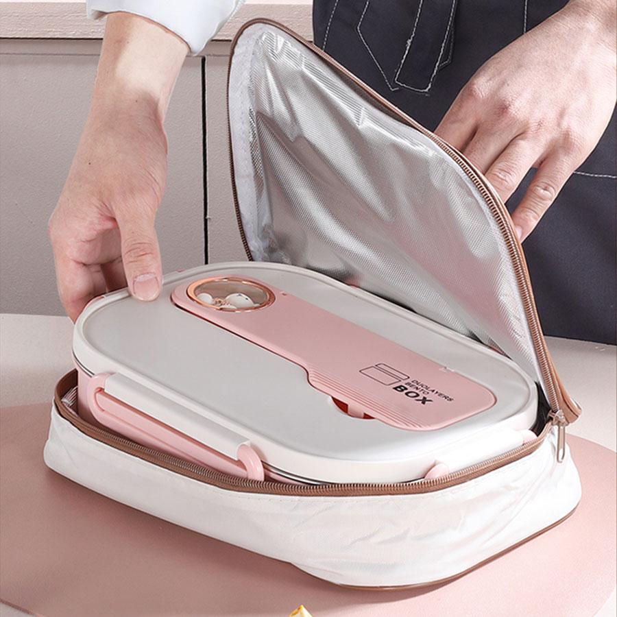 SUS304 stainless steel office worker student portable lunch box, soup bowl, partitioned sealed microwave oven heating