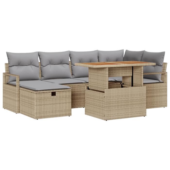 VidaXL Ensemble de canapé de jardin de 7 pièces avec coussins Beige Rattan Poly 3359997