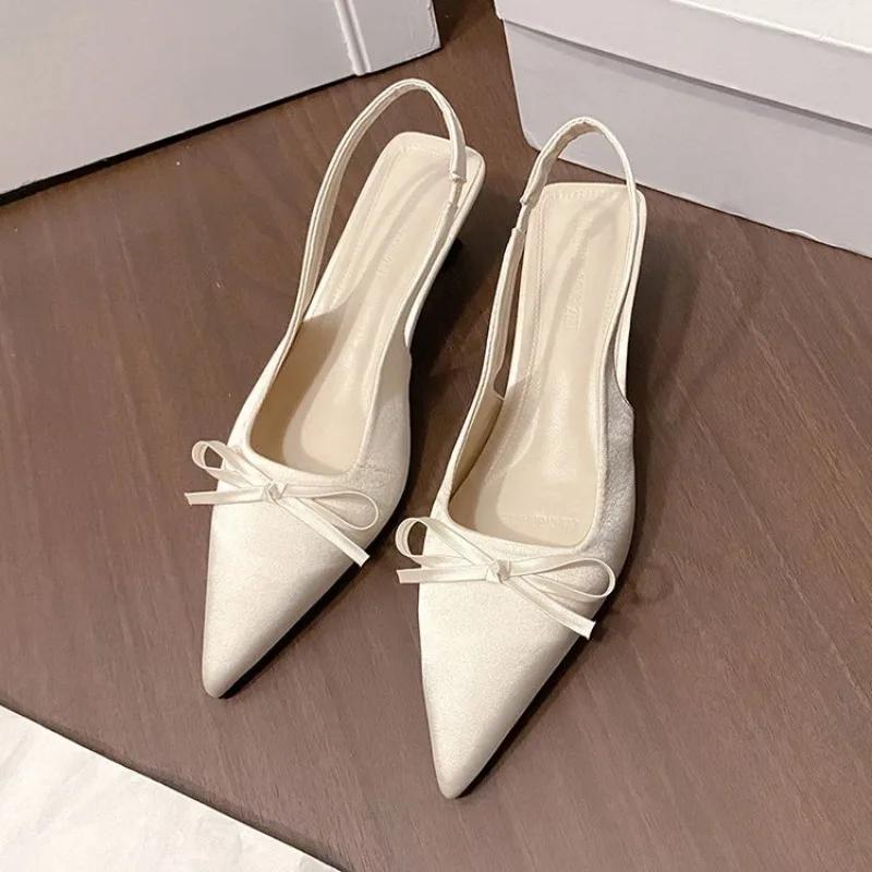 Fashion Satin Pointed Toe High Heeled Sandals Women Summer New Sexy Thin Heels Slingback Shoes Bow Elegant Party Dress Shoes Women Pumps