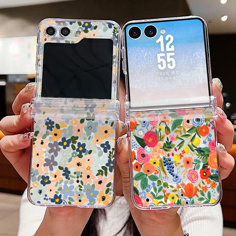 Vintage Floral Pattern Case For Samsung Galaxy Z Flip 8 7 FE 6 5 4 Flip7 Flip6 Flip8 Hinged Magnetic For Magsafe Hard Folding Phone Cover
