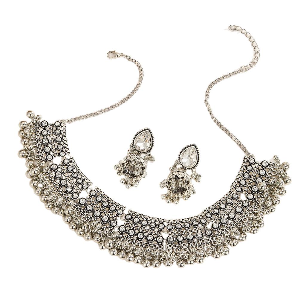 Premium Sense Full Diamond Dinner Necklace Earrings Necklace Set Versatile