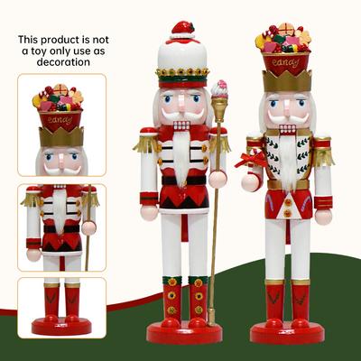 38CM Nutcracker Soldier Puppet Candy Series Wooden Nutcracker Statue Handicraft Doll Toy Christmas New Year Gift Home Decoration