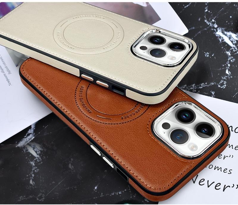 Zhi Chen Magnetische Anti-Fall-Hülle für iPhone 15 & 14 - High-End Lederschutzhülle