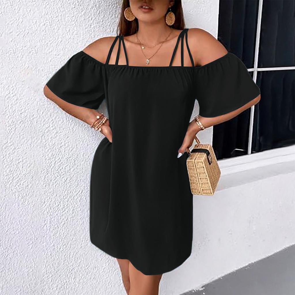 Ladies' Summer Loose And Comfortable Large Color One Shoulder Strap Dress