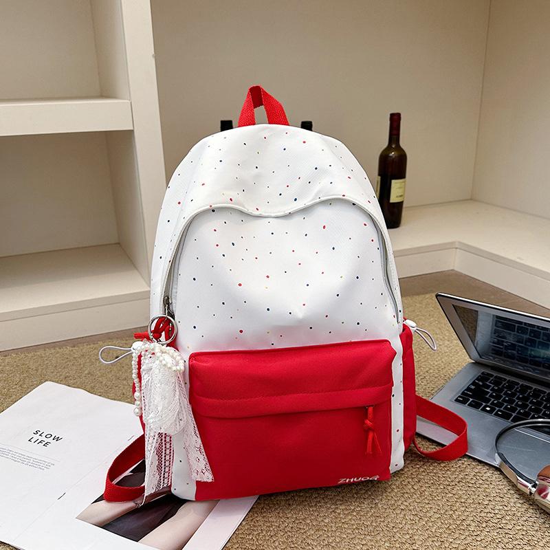 Schoolbag Peach Condensation Xiacai Dot Printing School Bag Junior High School Students Vitality Atmosphere Light and Versatile Commuter Backpack