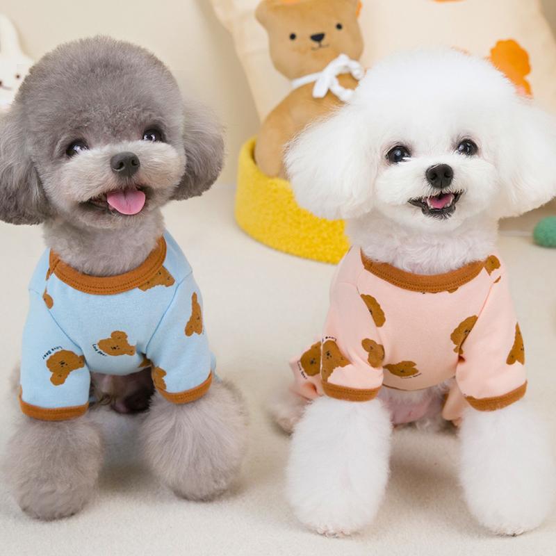 Cotton Four-Legged Pet Pajamas With Bear Print Home Wear For Small Dogs And Cats Soft Comfortable Loungewear Cozy Animal Nightwear