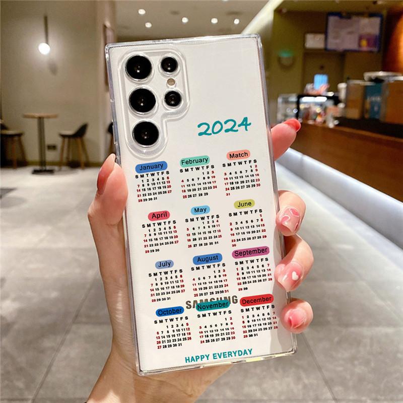 

2024 Calendar Case for Samsung Galaxy S24 S23 S22 S21 S20 Ultra Plus FE 5G Soft Cover Transparent Silicone Cover Shell Samsung S24