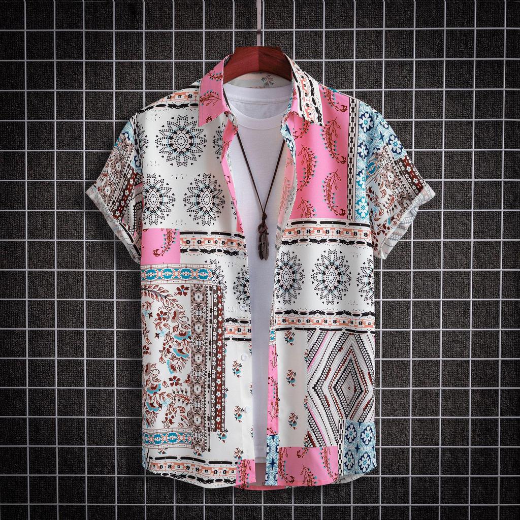 2022 Ethnic Style Men's Casual Print Short-Sleeve Shirt