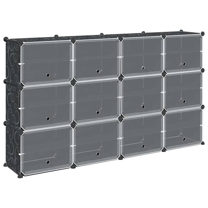 VidaXL Storage Cubes 12 Pcs with Doors Black PP, Storage Cube, Cube Storage Organizer, Shelf At 4019578