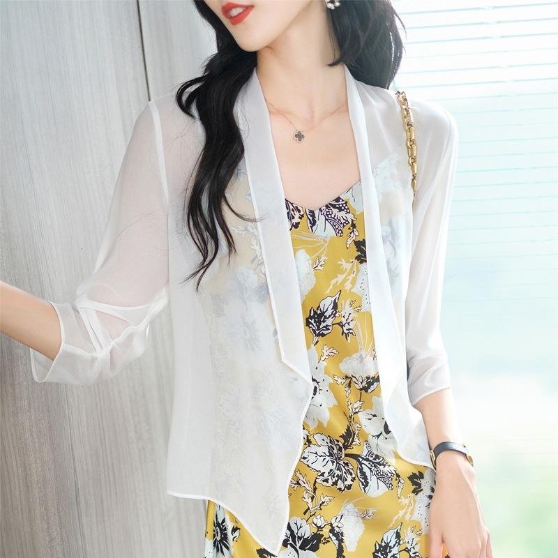 

Летняя новая солнцезащитная одежда женская тонкая маленькая шаль рубашка с кондиционером короткий внешний кардиган топ XL белый