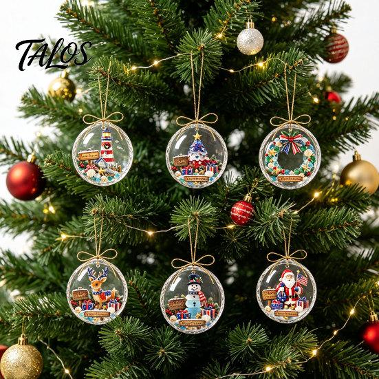 Handcrafted Style Ornament Christmas Acrylic Hanging Pendant for Holiday Tree Decoration, 2D Flat Ocean Theme Decorative Accessory Home Party