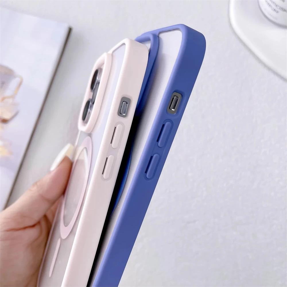 Luxury Shockproof Magsafe Wireless Charge Case for iPhone 15 14 Plus 13 12 Mini 11 Pro X XR XS Max Clear Magnetic Bumper Cover