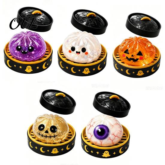 Spooky Halloween Decor Decompression Toy, with Glitter Squishy Dumpling Pumpkin/Eyeball/Ghost Shape, Portable Anxiety Relief Gifts Stress Sensory