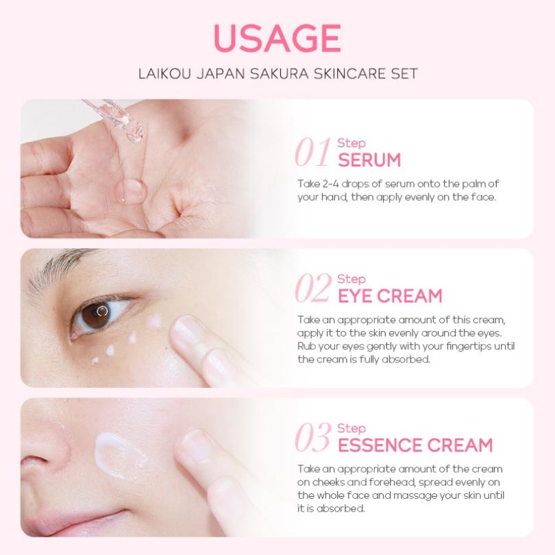 LAIKOU Sakura Skin Care 3 pièces/ensemble sérum éclaircissant pour le visage éclaircit les imperfections crème hydratante