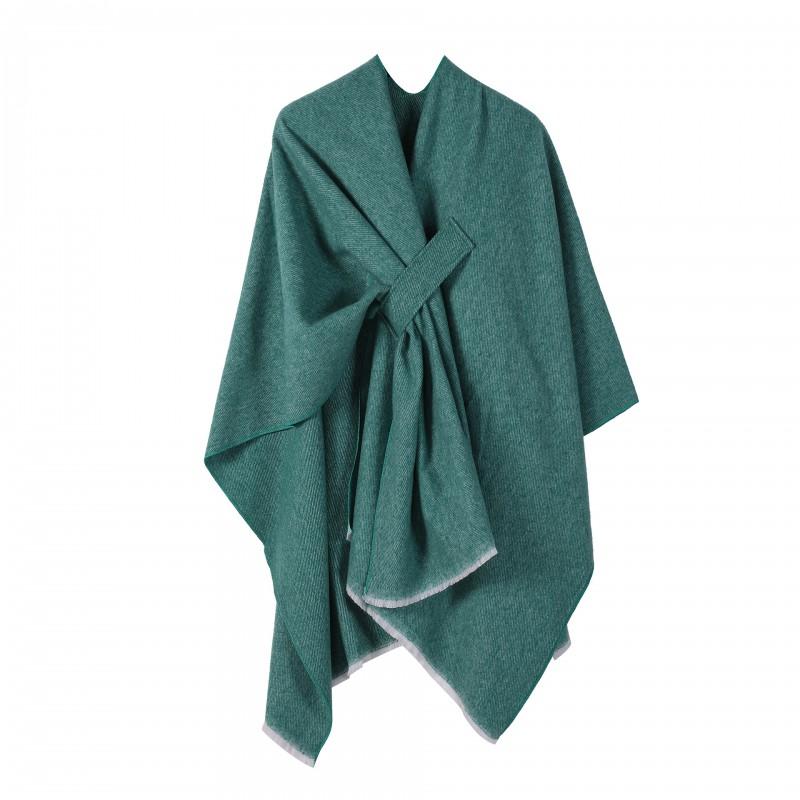 Womens Knitted Faux Cashmere Shawl Wrap With Contrast Stripe Trim Unisex Lightweight Warm Scarf Fall Winter
