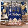 2D Printing Luxury Navy Blue Birthday Tapestry, Gold Glitter Party Wall Decor