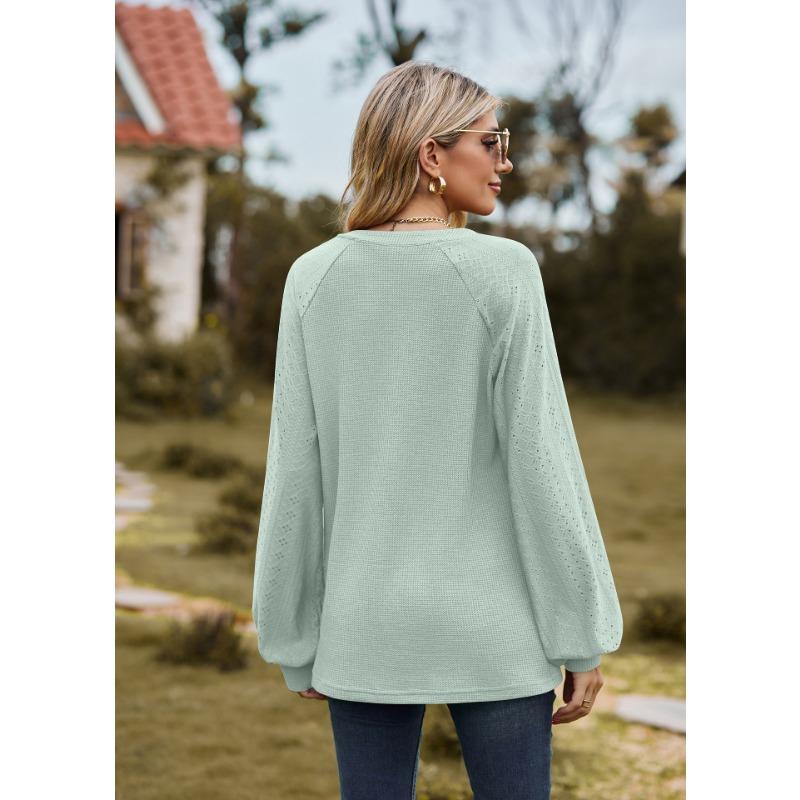 Spring and Autumn Women's Blouse Solid Color Splicing V-neck Loose Long-sleeved Top