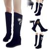 Autumn and Winter Velvet Medium and Long Boots High Heel Women's Suede Medium Boots Rhinestone Slope Heel Long Inner Height Increasing Women's Knig