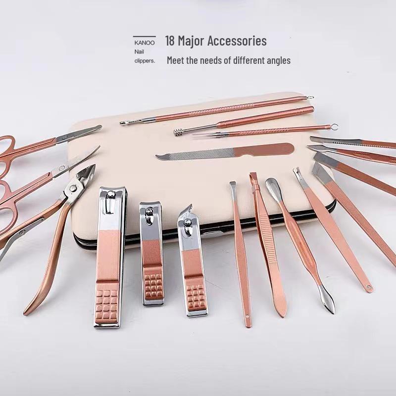 Rose Gold 18-Piece Stainless Steel Manicure Set - Nail Clippers & Art Tools