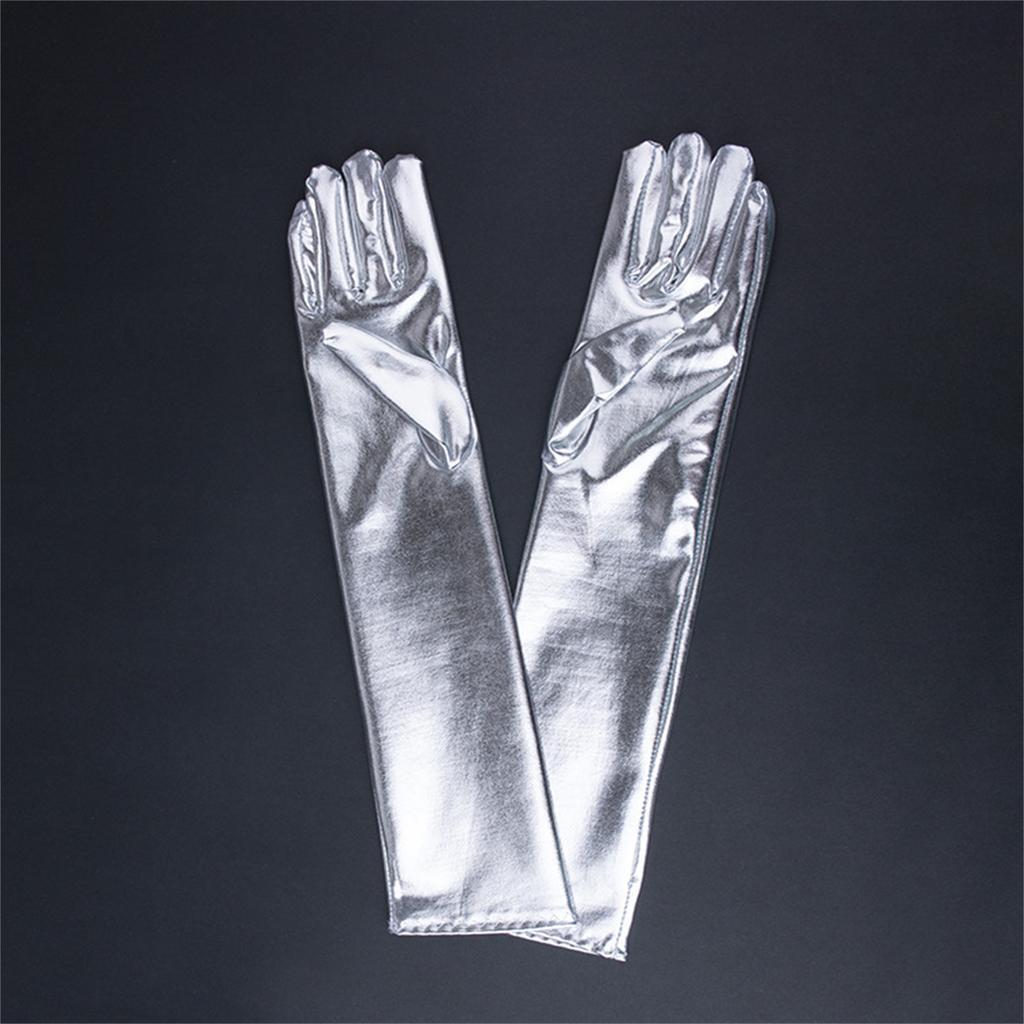 Guantes Metálicos Largos de 17 Pulgadas para Mujer Guantes Brillantes de Cuero Sintético con Aspecto Mojado Disfraz de Halloween Cosplay Accesorios para Fotos