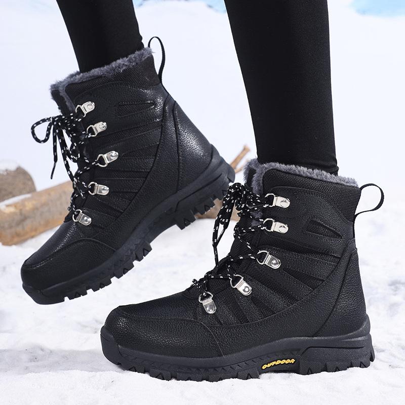 Women's Padded Thickened Warm Hiking Mountaineering Thick Soles Comfortable Waterproof Non-slip Sports and Leisure Snow Boots Cotton Shoes