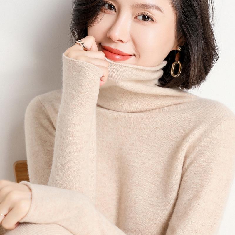 100% Pure Wool Slim Fit High Neck Sweater for Women - Autumn/Winter Fashionable Base Layer