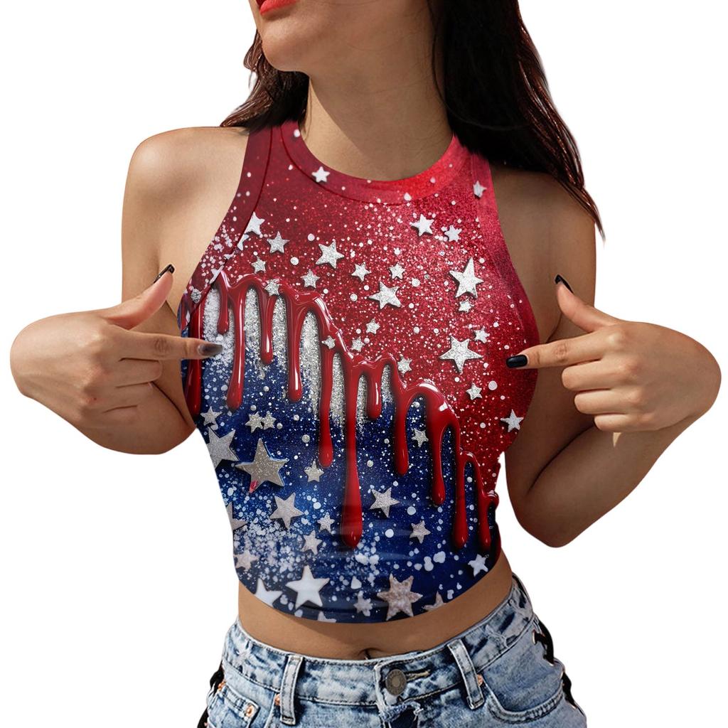 Damesmode Onafhankelijkheidsdag Print Mouwloze Tanktop