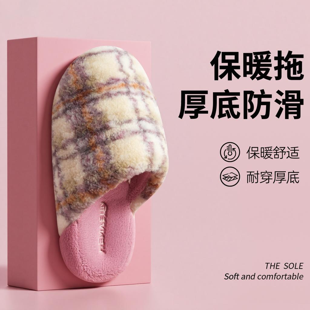 Premium Retro Plaid Cotton Slippers Autumn and Winter Indoor Home Thick Bottom Non-slip Silent Plush Warm Slippers