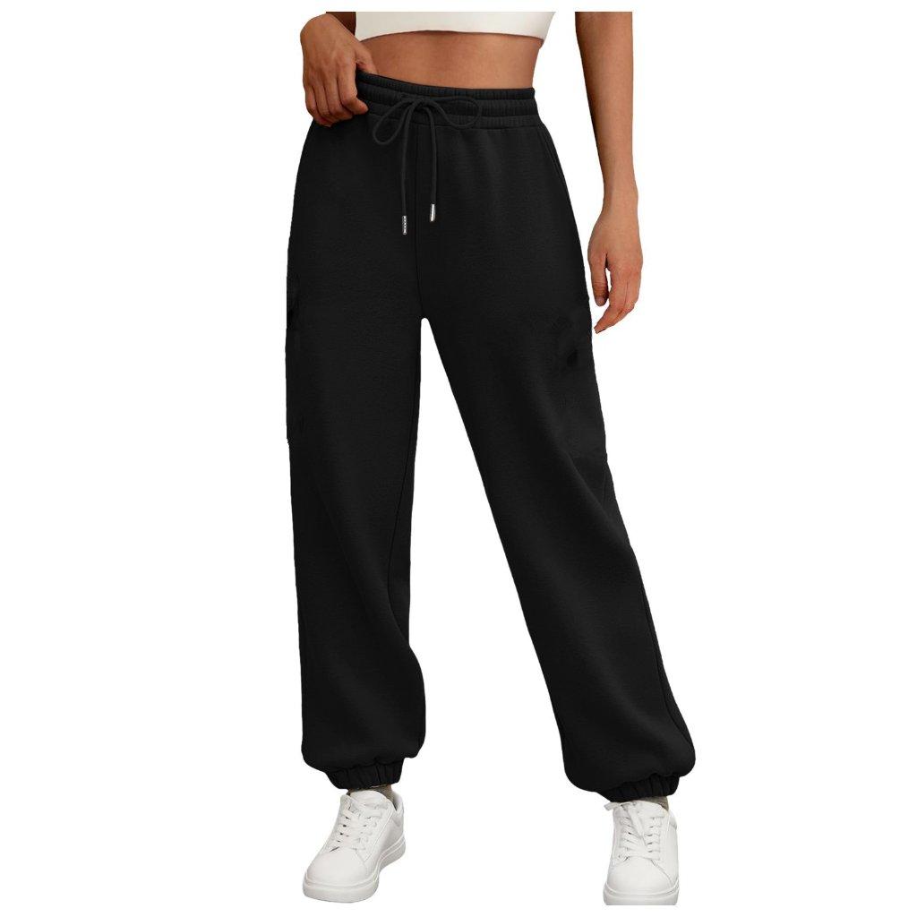 Solid Color Women Pants Pocket Long Women's High Waist Sweat Pants Loose Casual Autumn Winter Wear