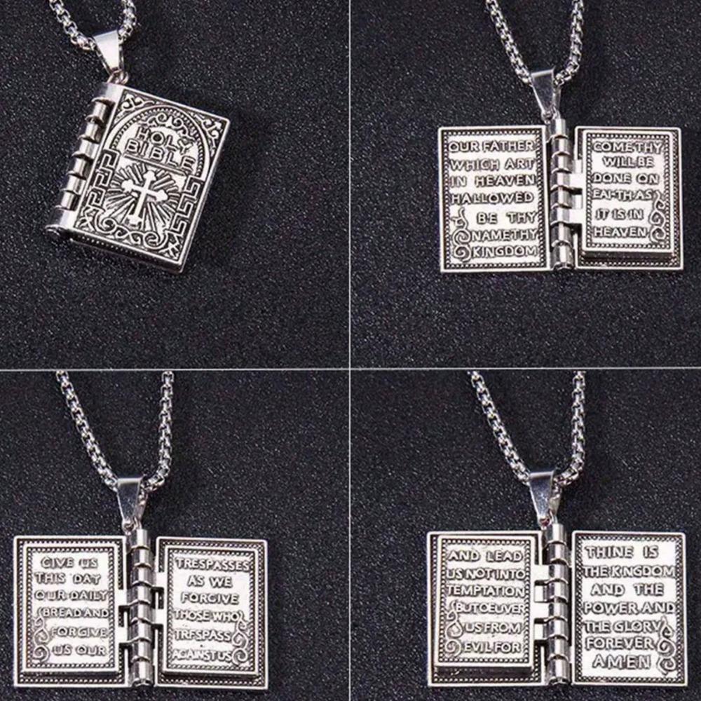 1pc Fashion Polished Alloy Bible Book Design Pendant Necklace for Men and Women