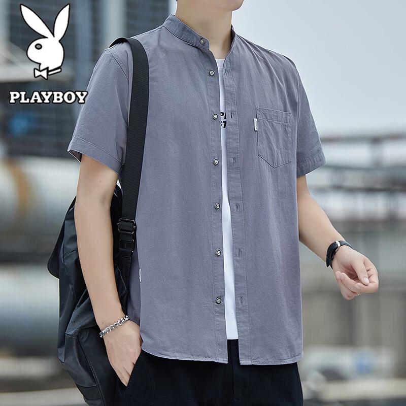 PLAYBOY Men s Summer Pure Cotton Casual Short-Sleeve Shirt M