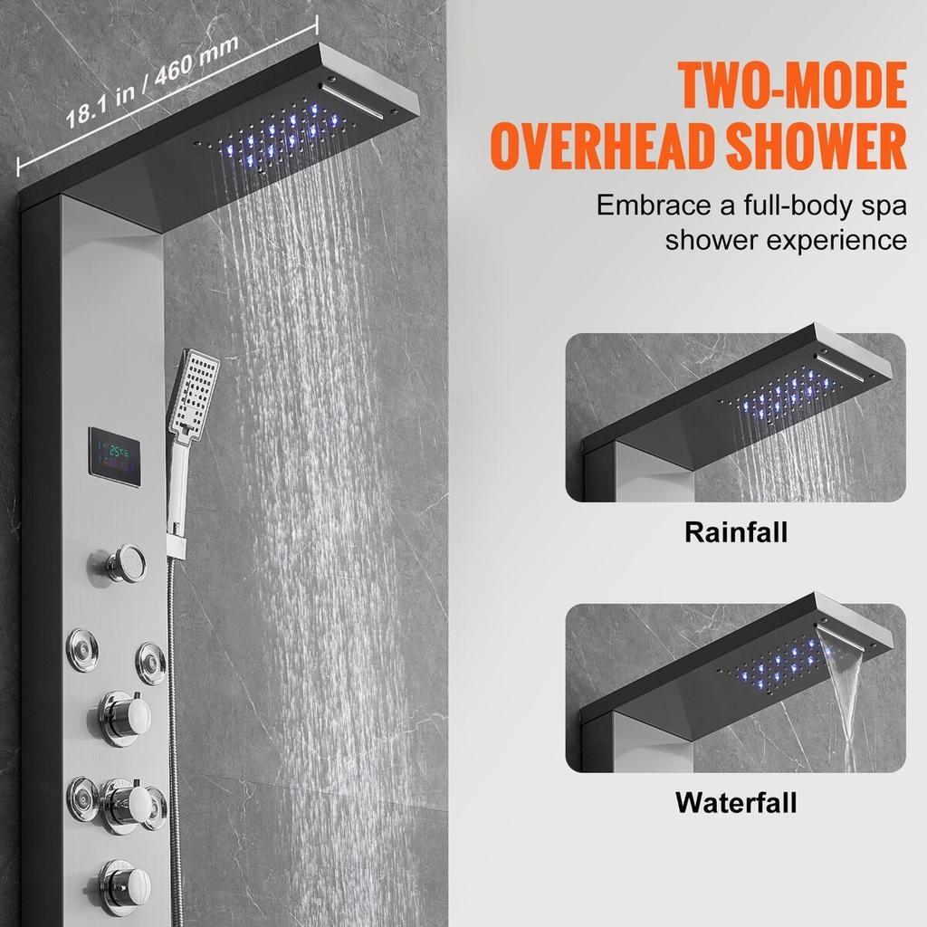 Shower Panel Tower System 6 Modes Hydroelectricity LED Stainless Steel