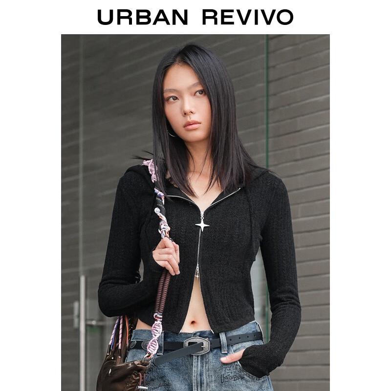 UR 2025 Vinter Dam Ihålig Stickad Kofta med Huva