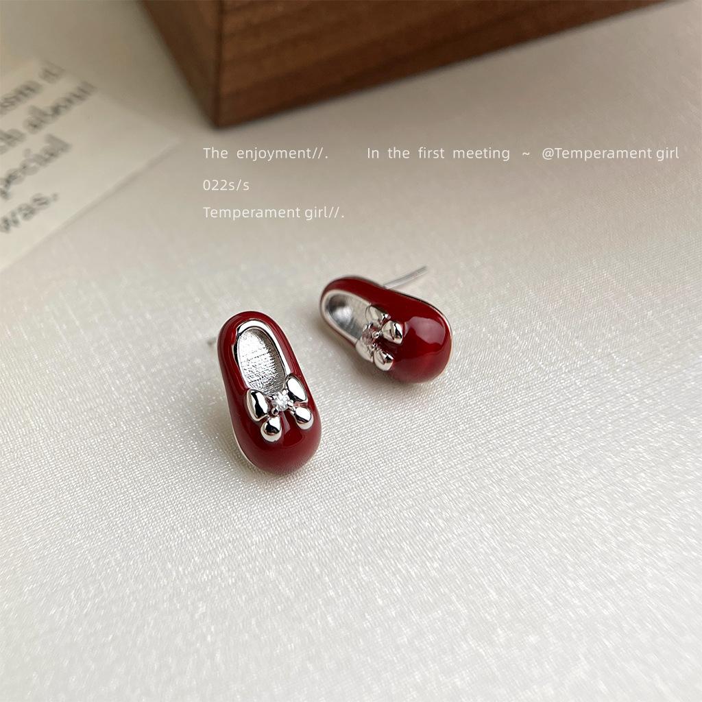Original design needle enamel drop glaze fashion small leather shoes stud earrings personalized ins earrings