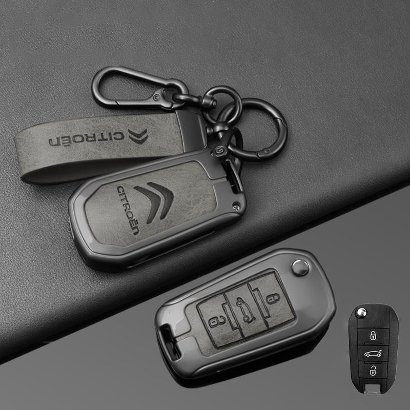 DBGO4 Leather Zinc Alloy Car Flip Key Case Cover Holder Shell Kerring For Citroen C3 C4 CACTUS C6 C8 Auto Key Protector Accessories