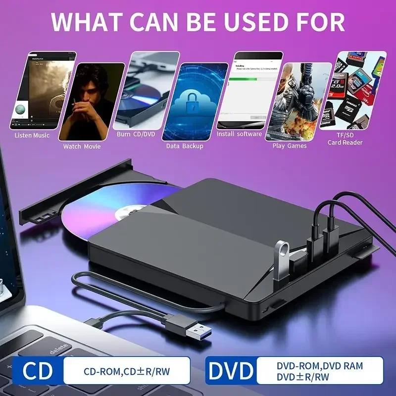 USB 3.0 Typ C Externes DVD RW CD Optisches Laufwerk 7-in-1 Schubladen-Typ DVD Brenner Recorder Reader Player für Laptop PC Desktop IMacs