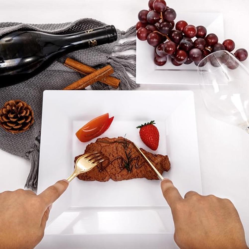 10Pcs Hard White Square Plate Plastic Dessert Dish Kitchen Tableware Party Appetizer Plate  Salad