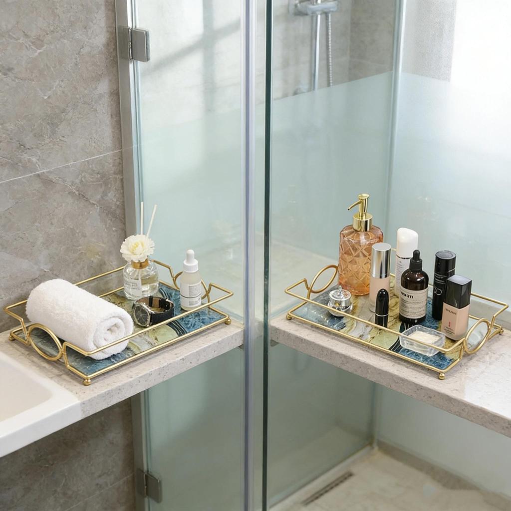 Vanity Tray Luxury Bathroom Counter Tray Glass Perfume Organizer Holder Cosmetics Makeup Skincare Display Decorative Vanity Tray