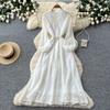 Commuter Blue Pleated Long-sleeved Dress for Women's Summer Waist and Thin Temperament Elegant A-word Temperament Long Dress
