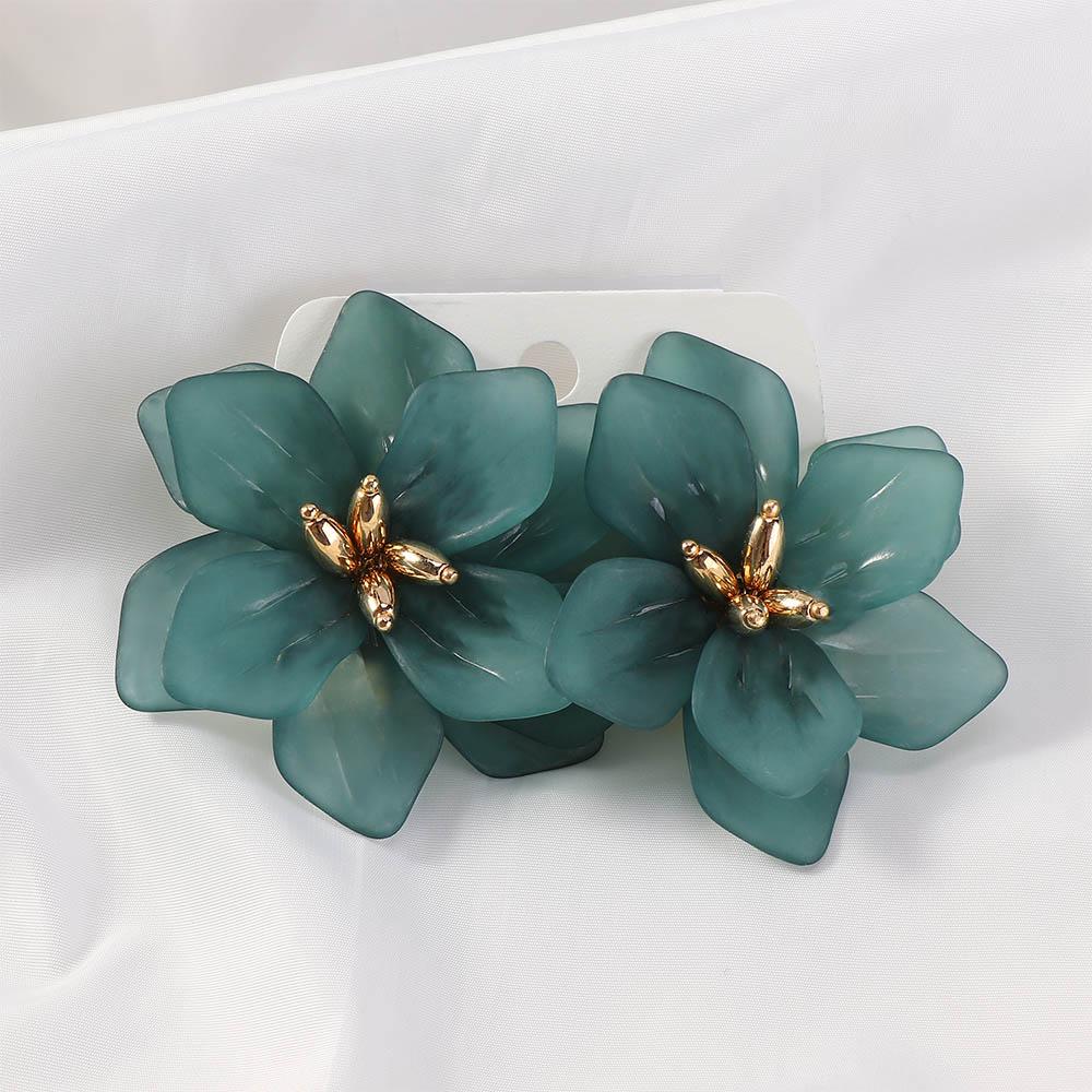 White Green Color Big Flower Shape Acrylic Resin Gifts For Women Girls 1 Pair Accessories Studs Earrings Jewelry Drop Earrings